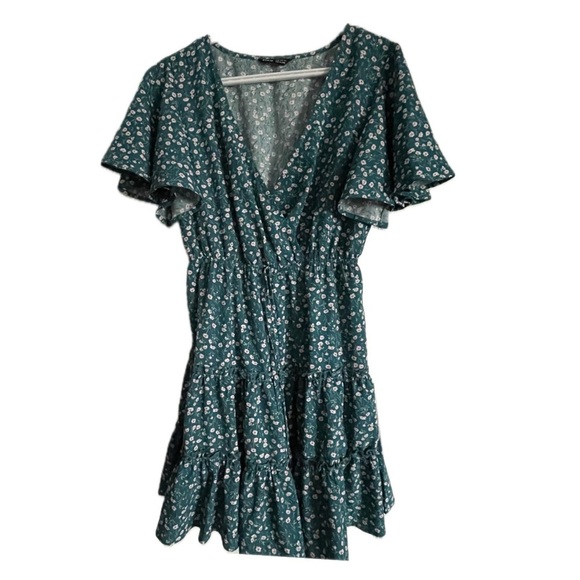 💖(2 for $15)💖 Ruffle Layered Teal Summer Mini Dress - Picture 1 of 5